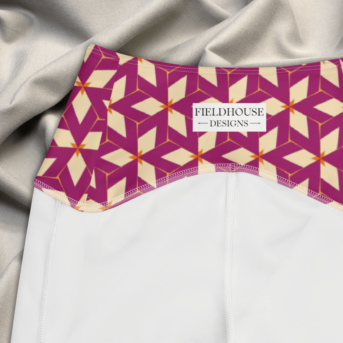 Bold Geometric Recycled Pocket Leggings | Plum & Cream Compression Fit