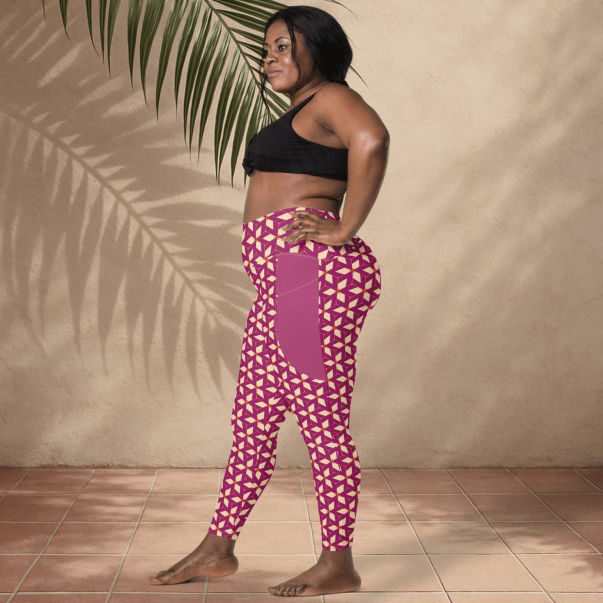 Bold Geometric Recycled Pocket Leggings | Plum & Cream Compression Fit