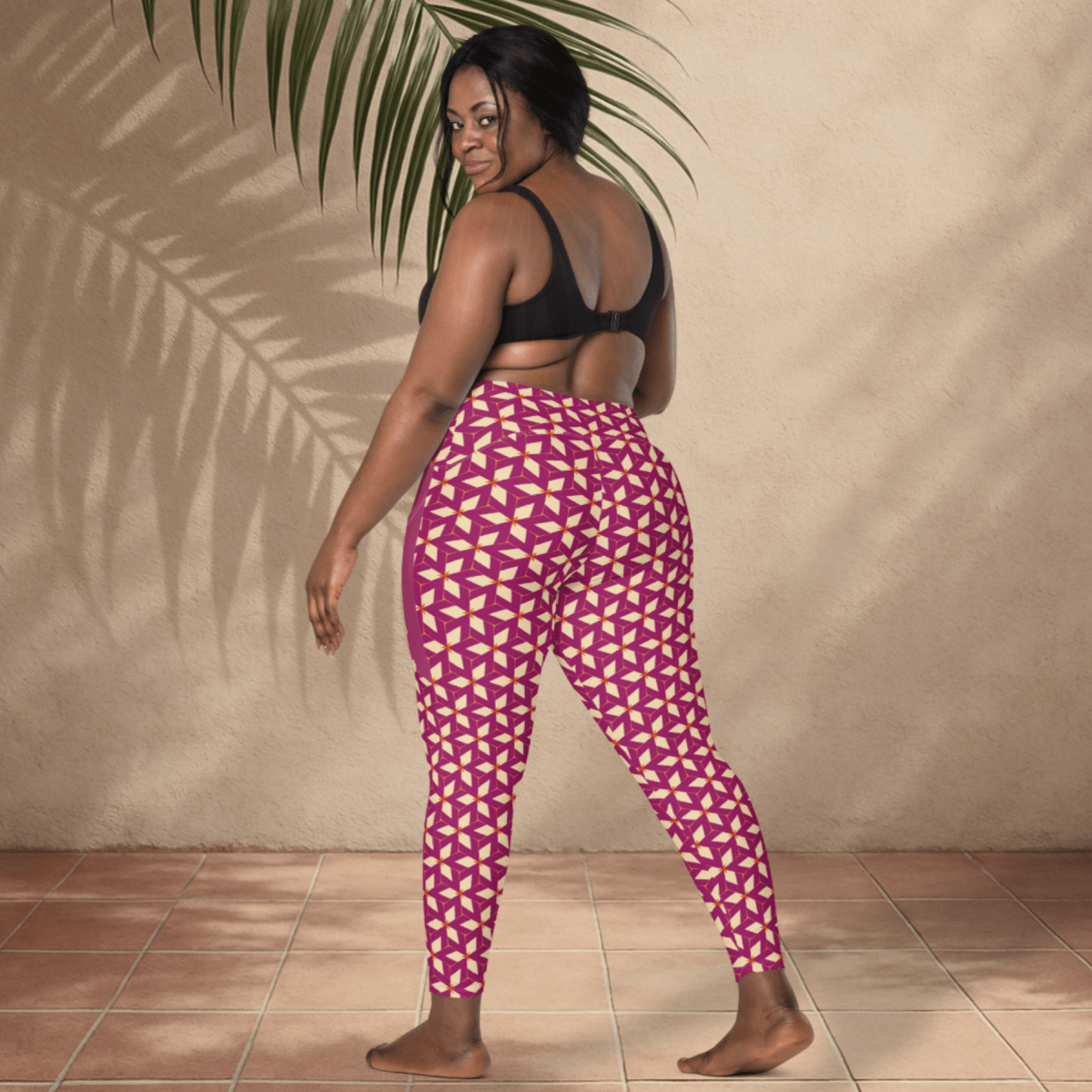 Bold Geometric Recycled Pocket Leggings | Plum & Cream Compression Fit