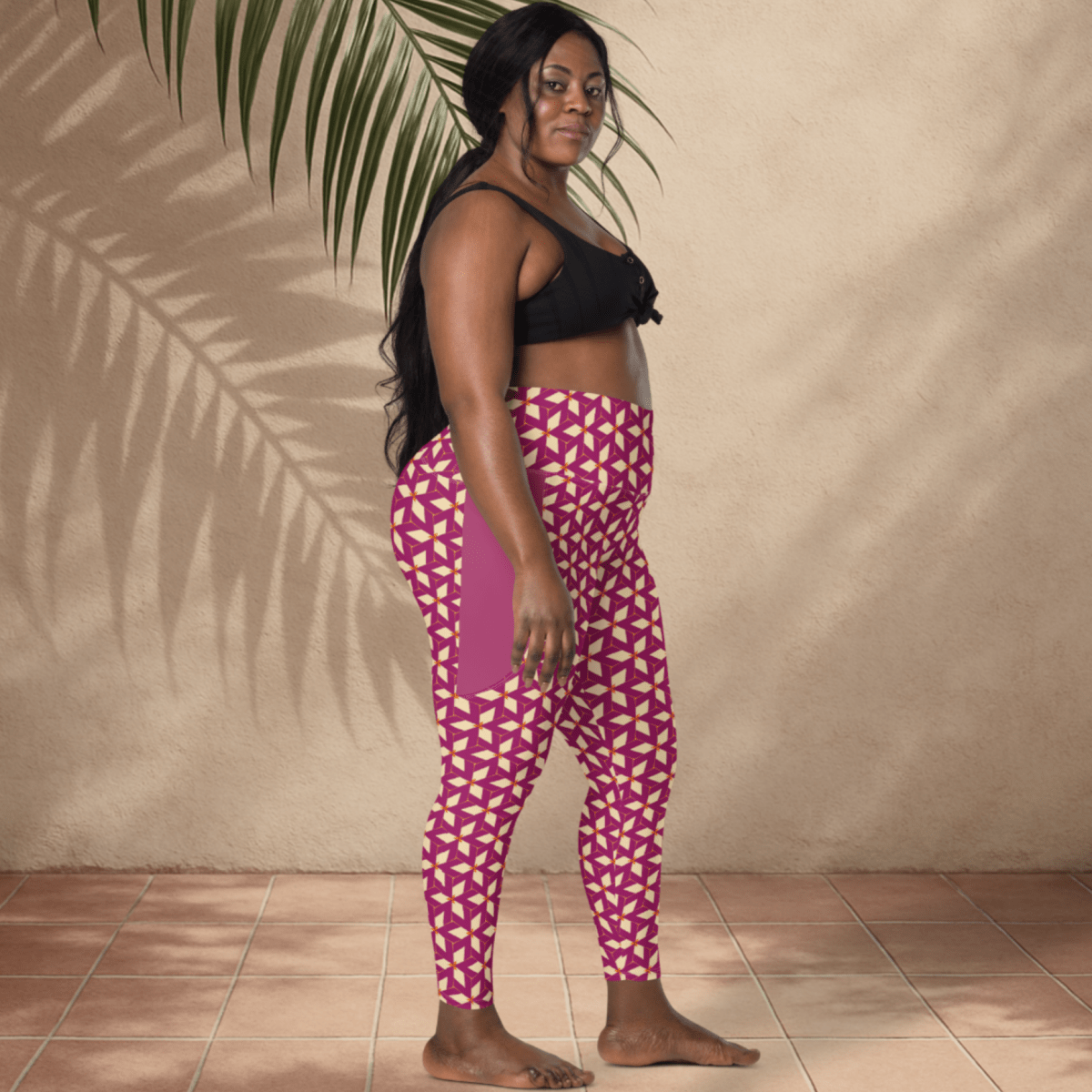 Bold Geometric Recycled Pocket Leggings | Plum & Cream Compression Fit
