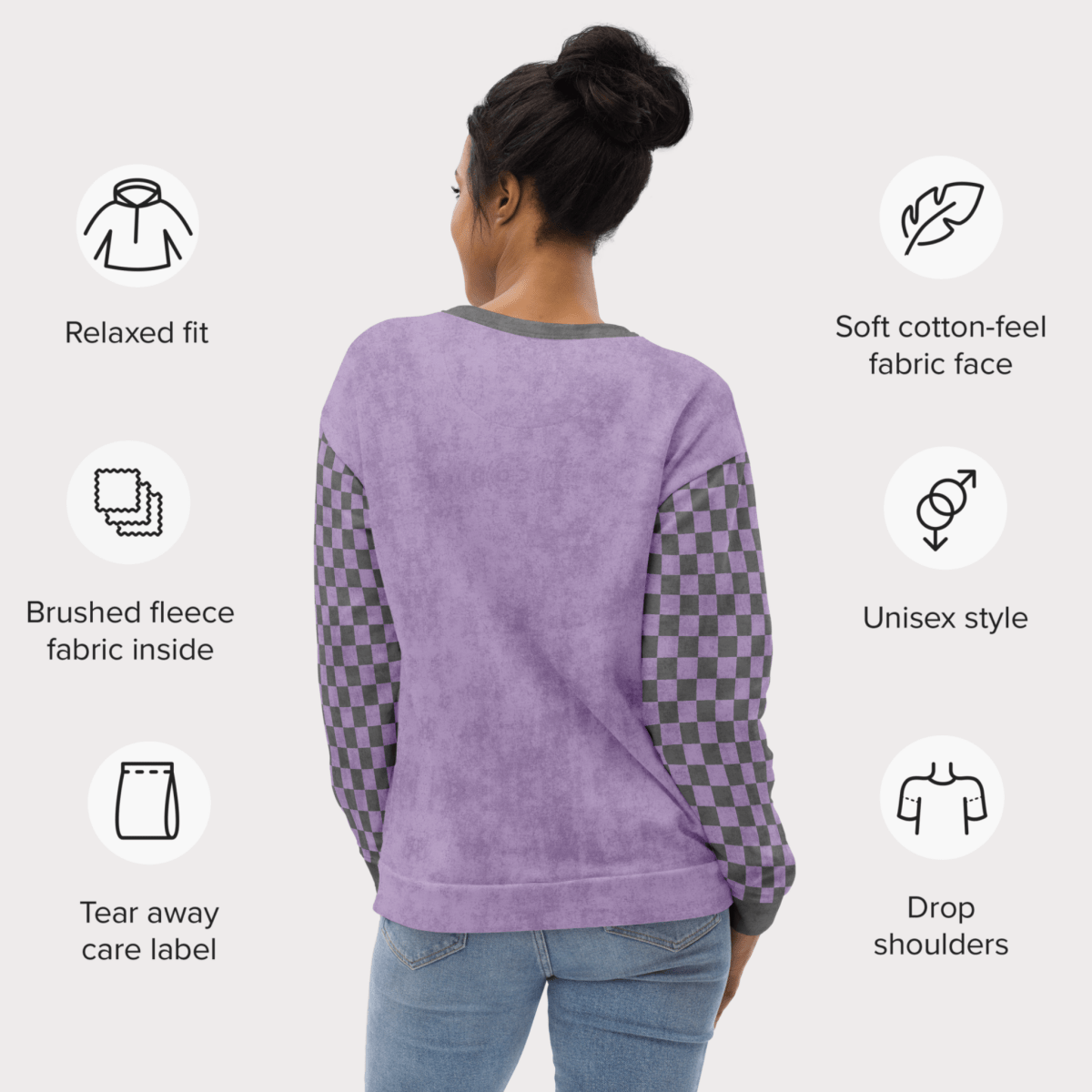 Bookish Goose On the Loose Sweatshirt – Lavender Checkerboard Pastel Academia Crew