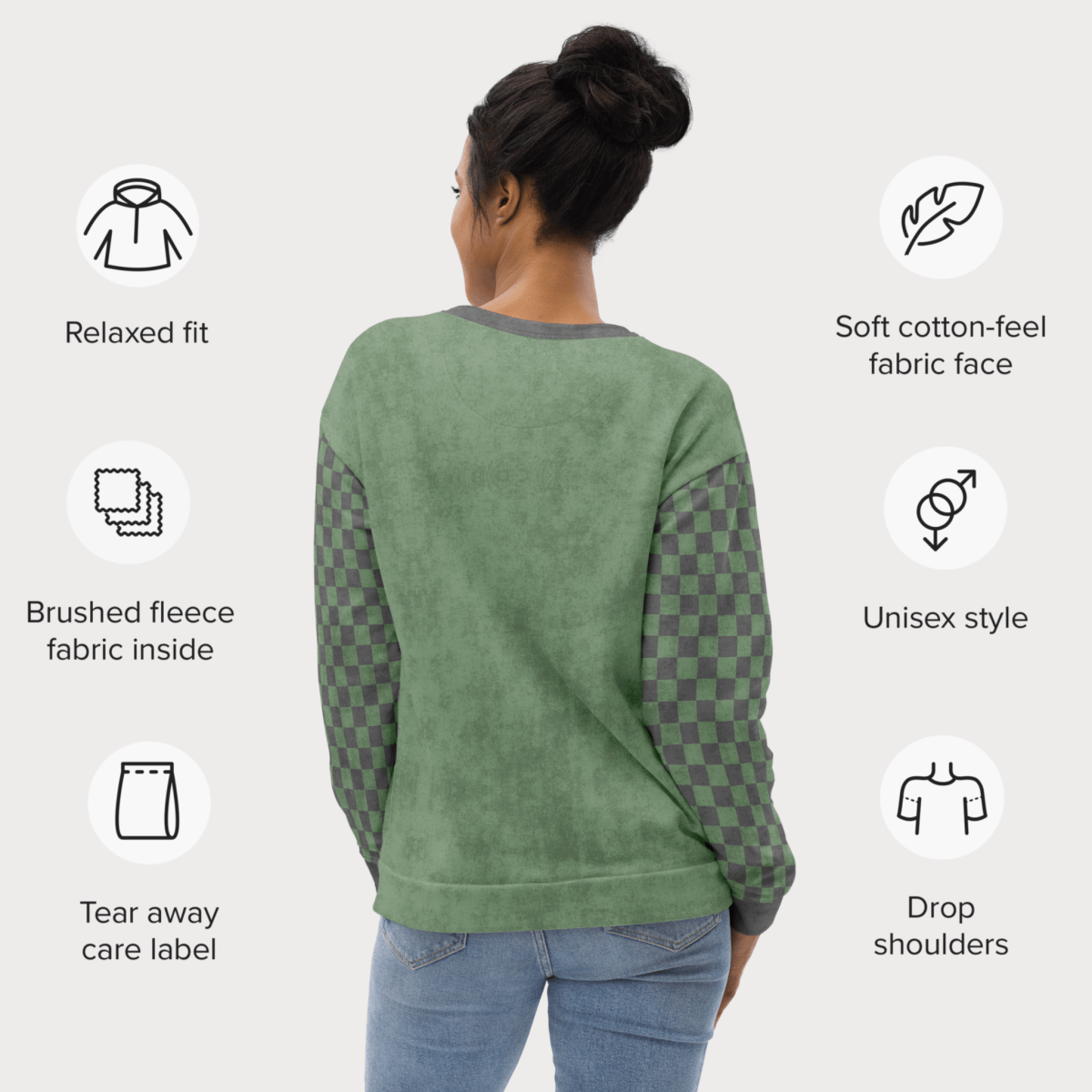 Bookish Goose On the Loose Sweatshirt – Sage Green Checkerboard Academia Crew