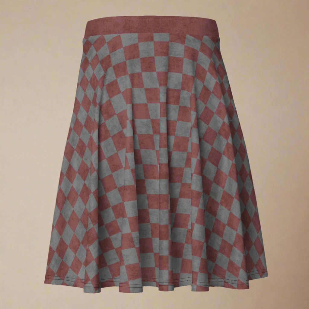 burgundy and gray Checkered skirt on a beige background