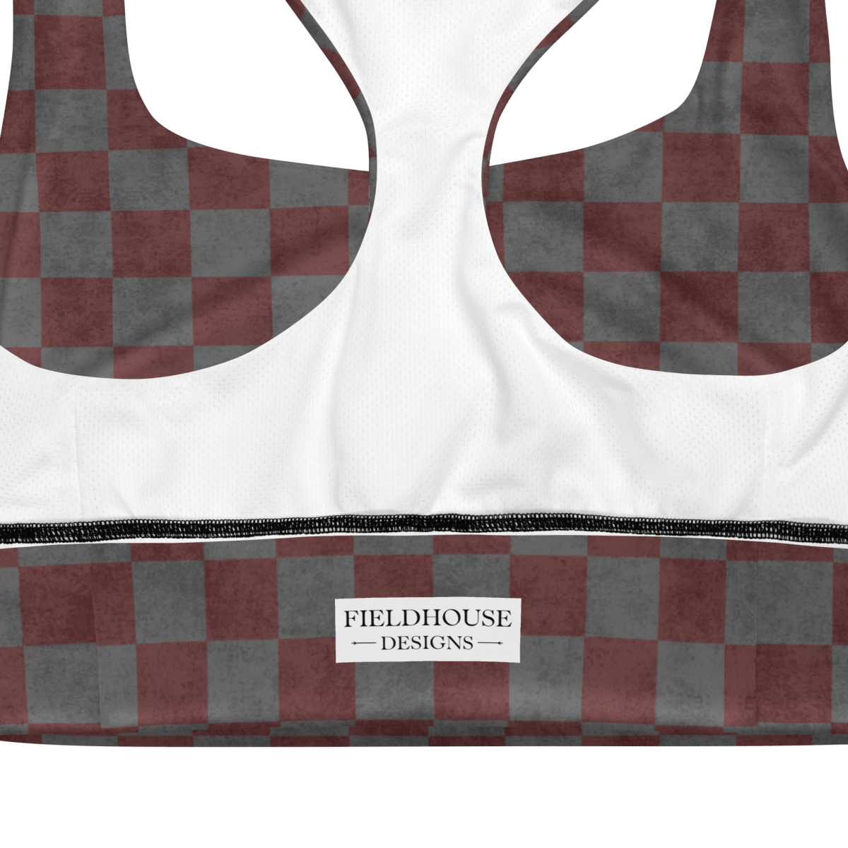 Burgundy Checkered Sports Bra – Dusty Gray Recycled Longline Workout Top