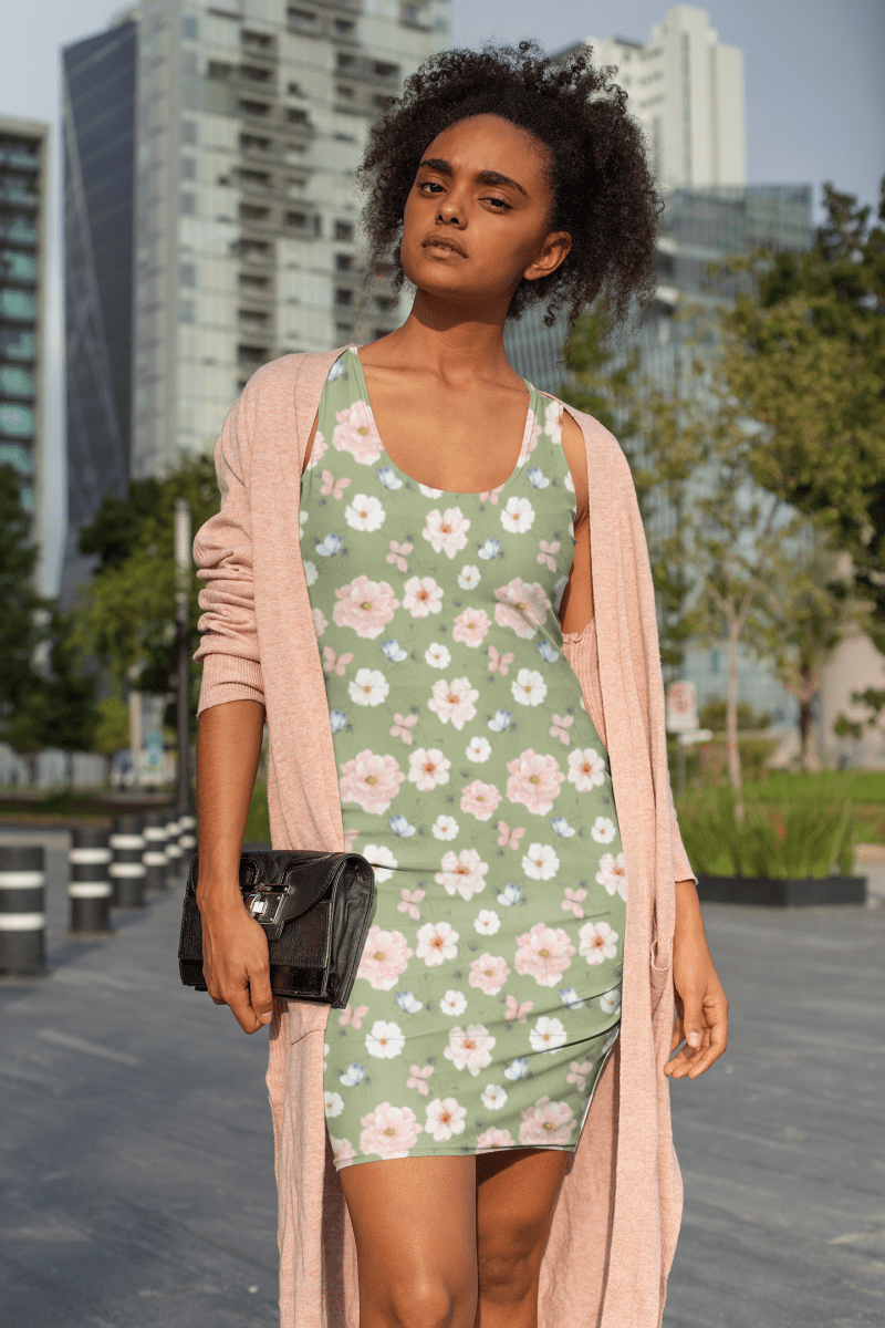 Cottagecore Floral Bodycon Dress | Boho Charm with a Curve - Hugging Fit - Bodycon Dress