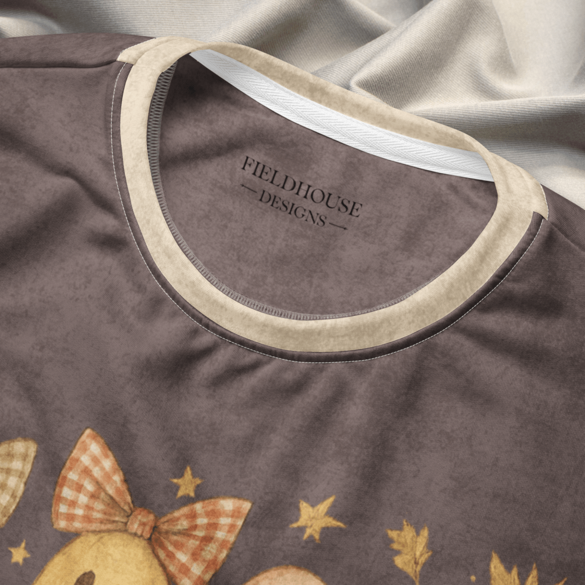 Crewneck Sweatshirt Espresso Checkered Sleeves 2XS–6XL | Fall “Squad Ghouls” Graphic | Pastel Ghost Friends
