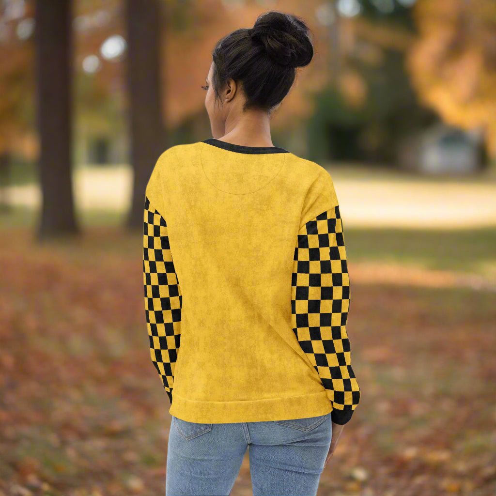Crewneck Sweatshirt “Senior 2026” | Checkered Sleeve School - Color Varsity Crew 2XS–6XL