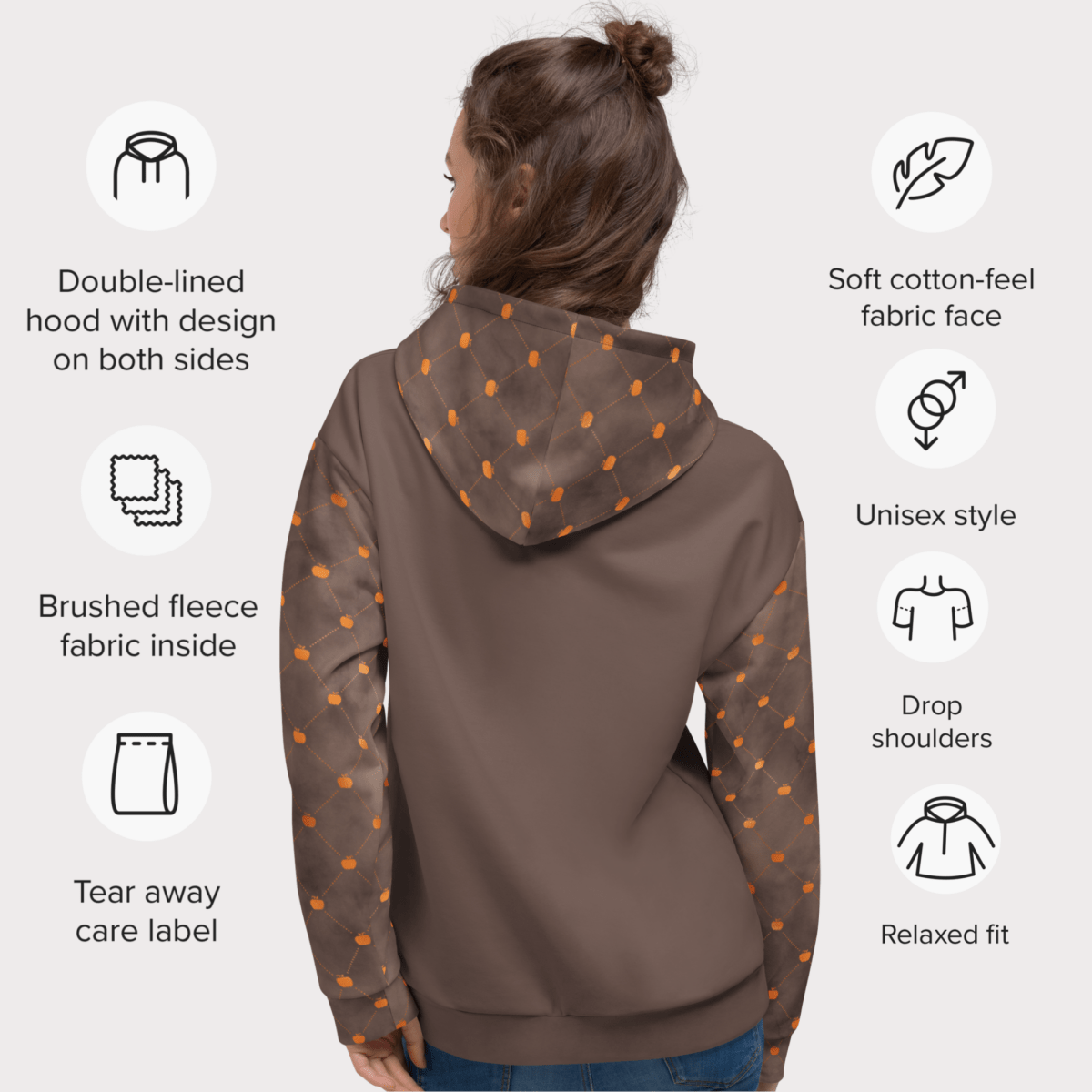 Dancing Skeletons Hoodie – Recycled Unisex Halloween Hoodie with Pumpkins & Fall Florals