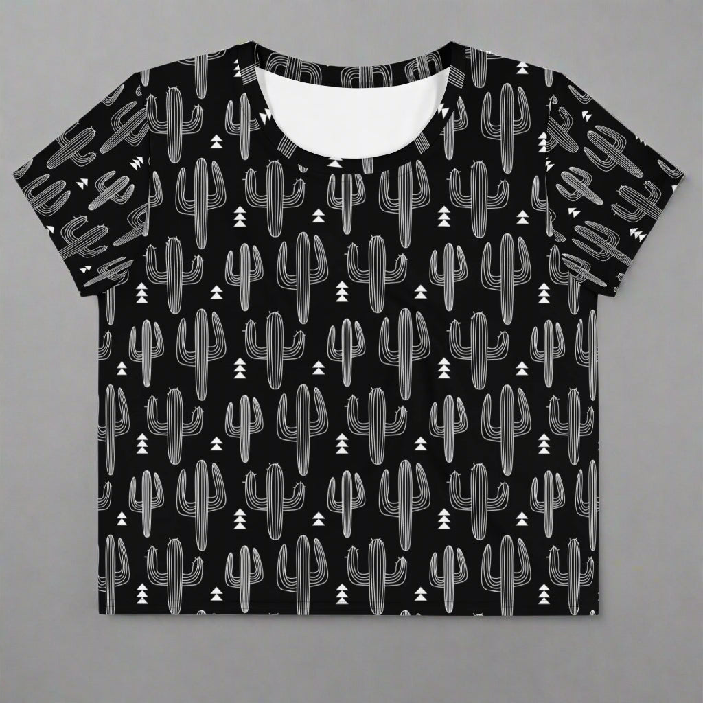 Desert Noir Cropped Tee | Cactus Print Shirt for Desert Dreamers - Crop Tee