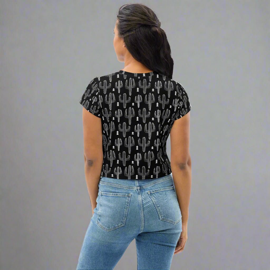 Desert Noir Cropped Tee | Cactus Print Shirt for Desert Dreamers - Crop Tee