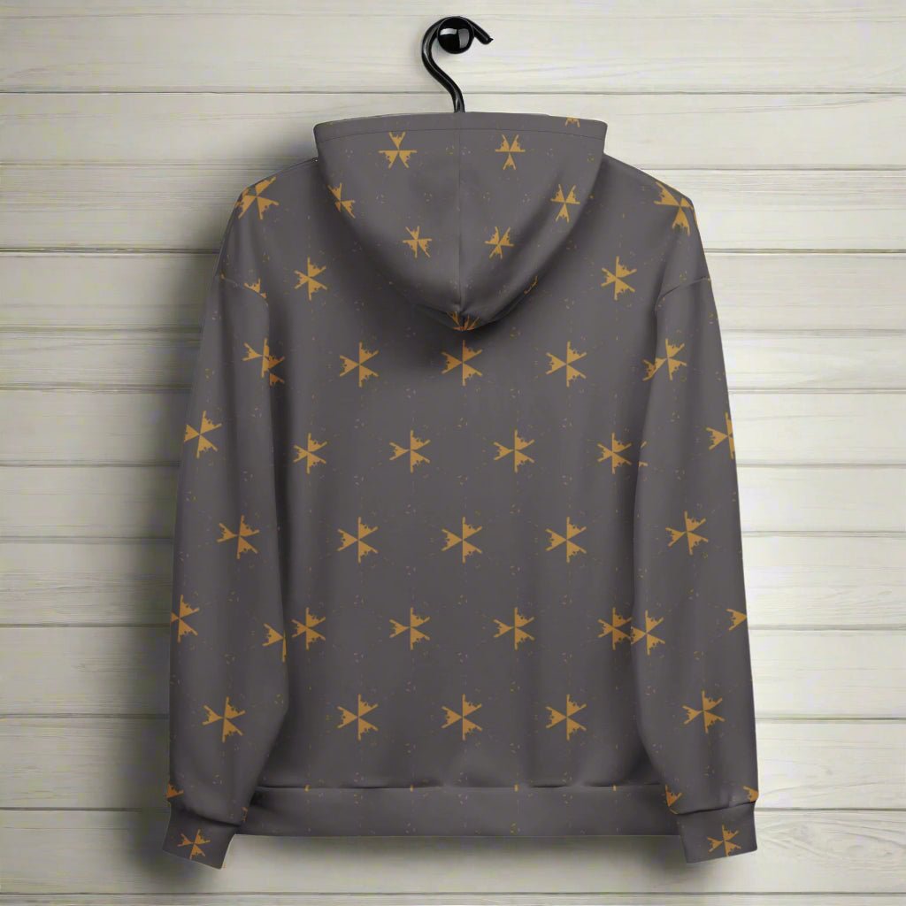 Gray hoodie with star pattern on a white background