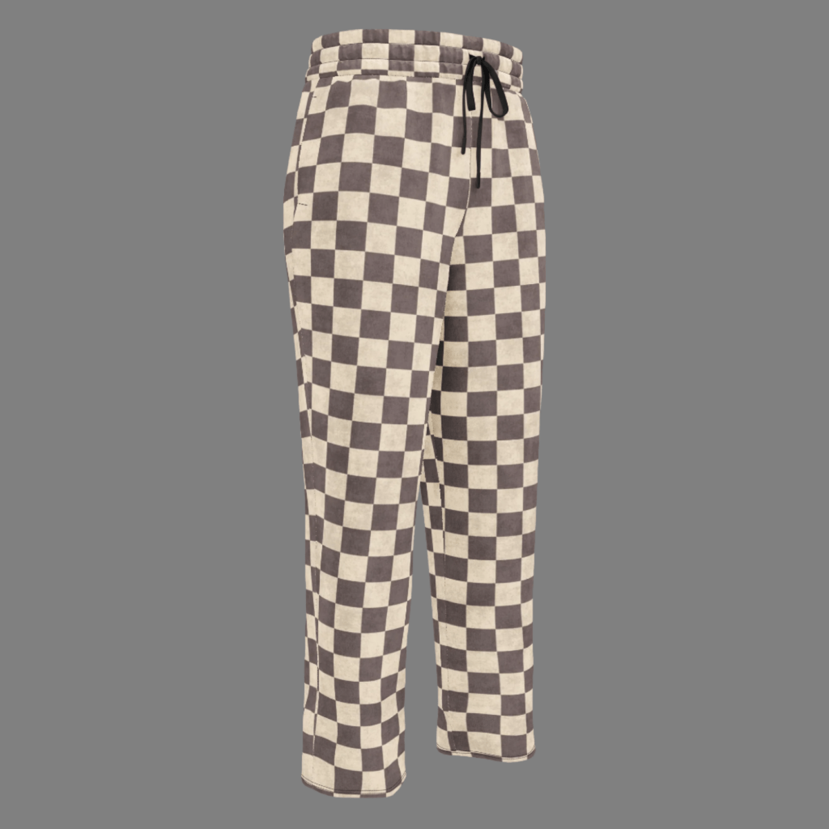 Checkered pants with a drawstring on a gray background