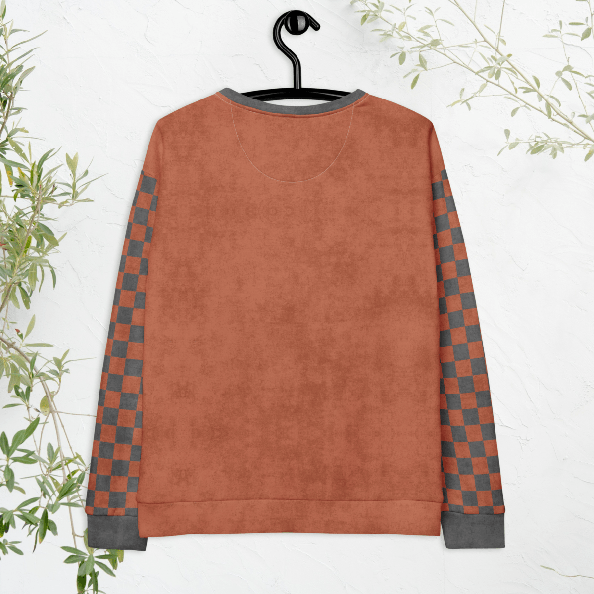 Funny Crewneck Sweatshirt Terracotta Gray Checkered Print - 2XS - 6XL - Fall Bookish Aesthetic