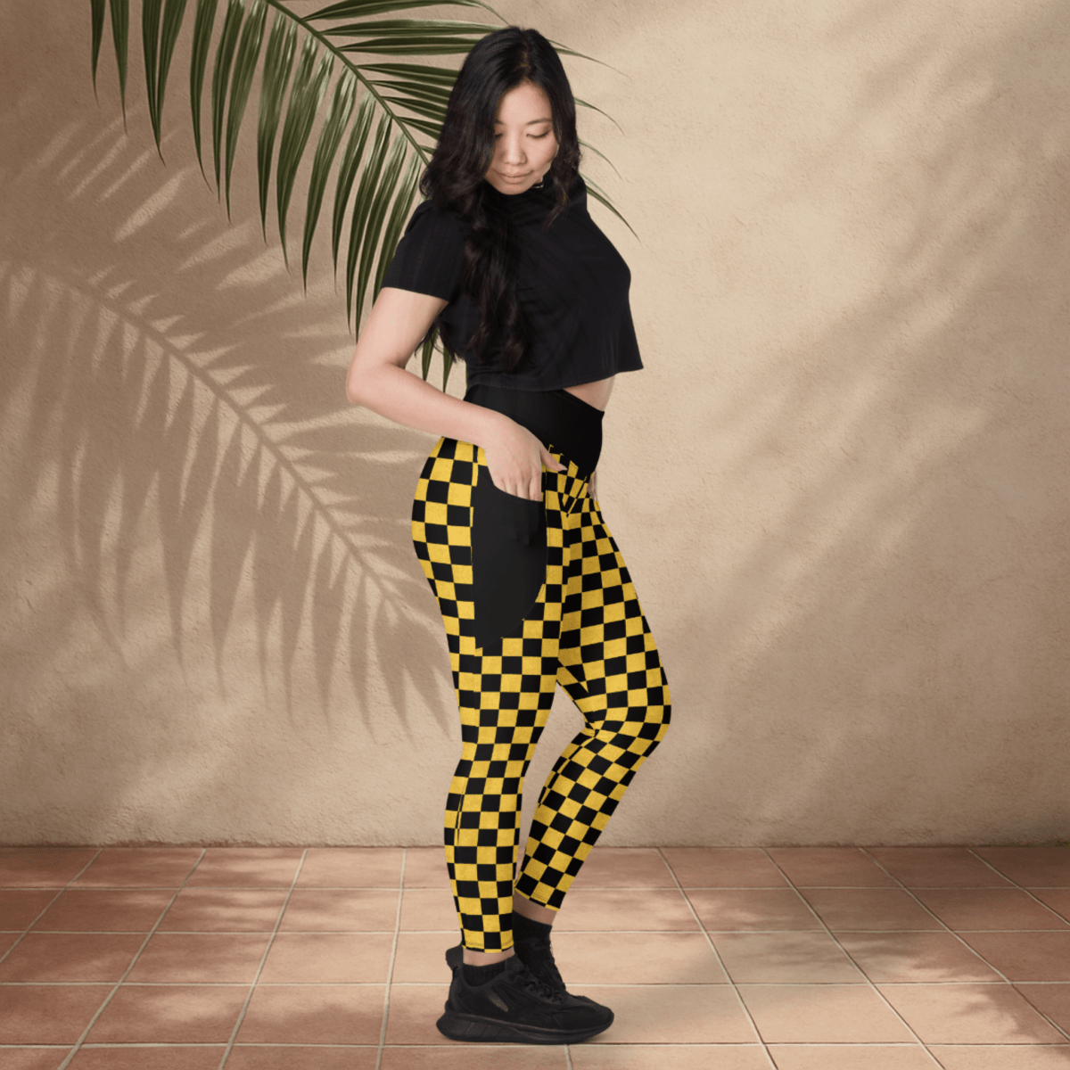 Golden Yellow & Black Checker Pocket Leggings