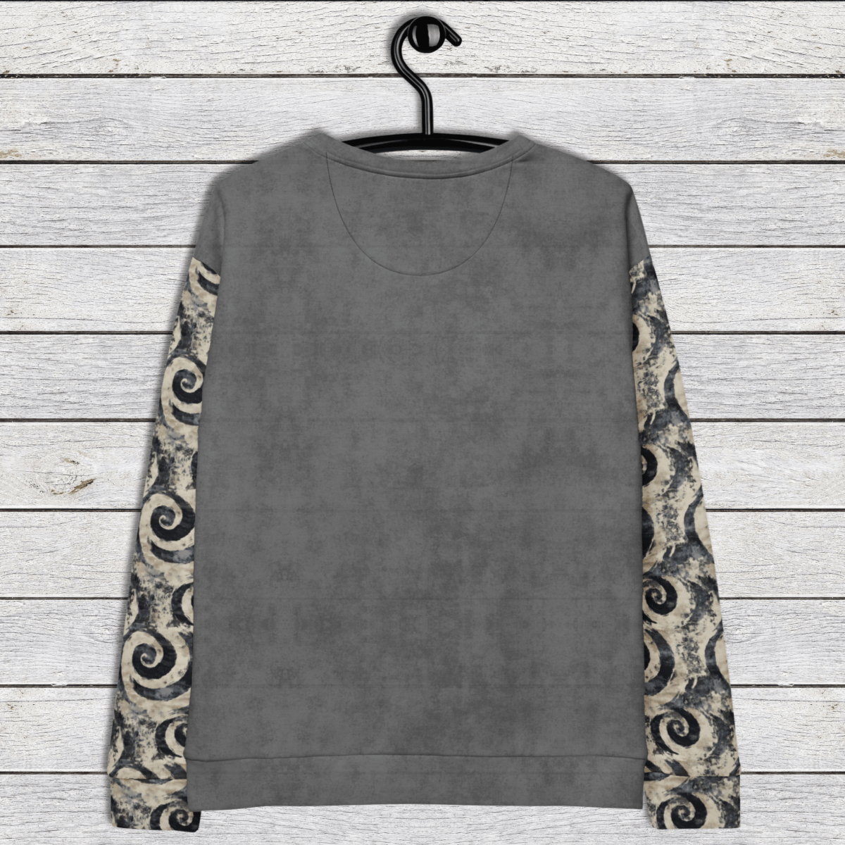 Halloween Crewneck Sweatshirt Spooky Season 2XS–6XL | Gray Swirl Sleeves | Vintage Skeleton & Owl Graphic