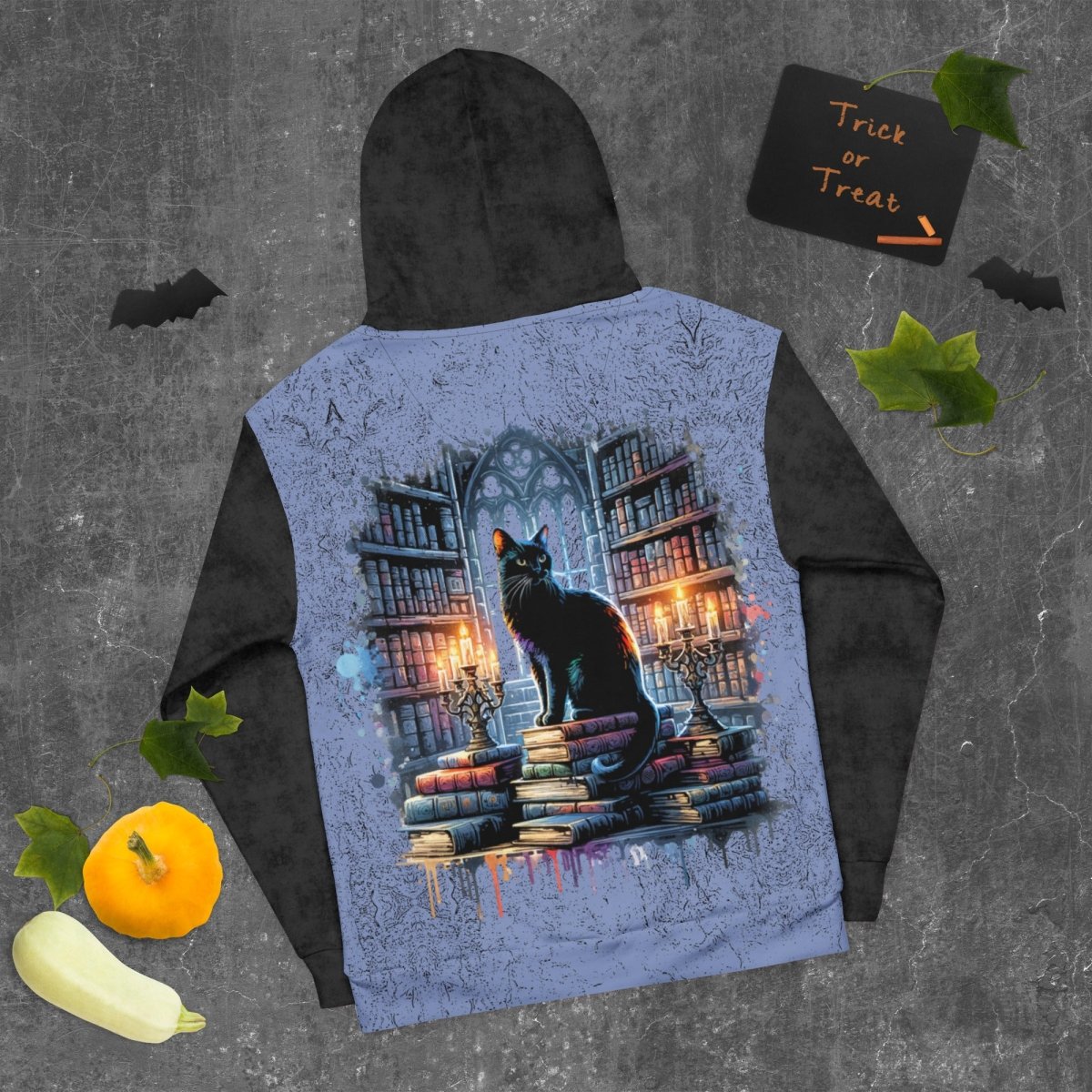 Hoodie Gothic Black Cat Library Candlelight 2XS–6XL | Witchy Fall Sweatshirt | Spooky Academia Aesthetic