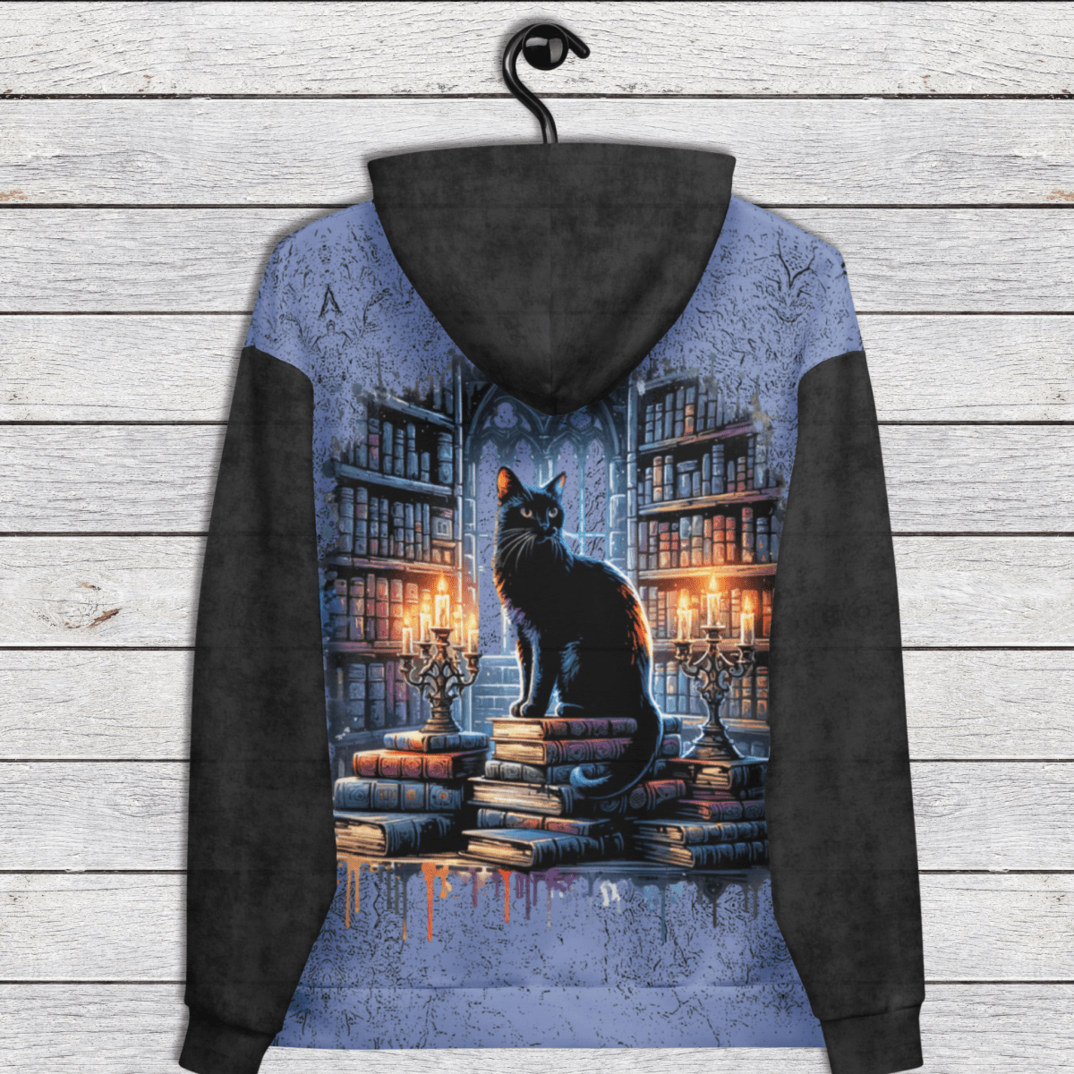 Hoodie Gothic Black Cat Library Candlelight 2XS–6XL | Witchy Fall Sweatshirt | Spooky Academia Aesthetic
