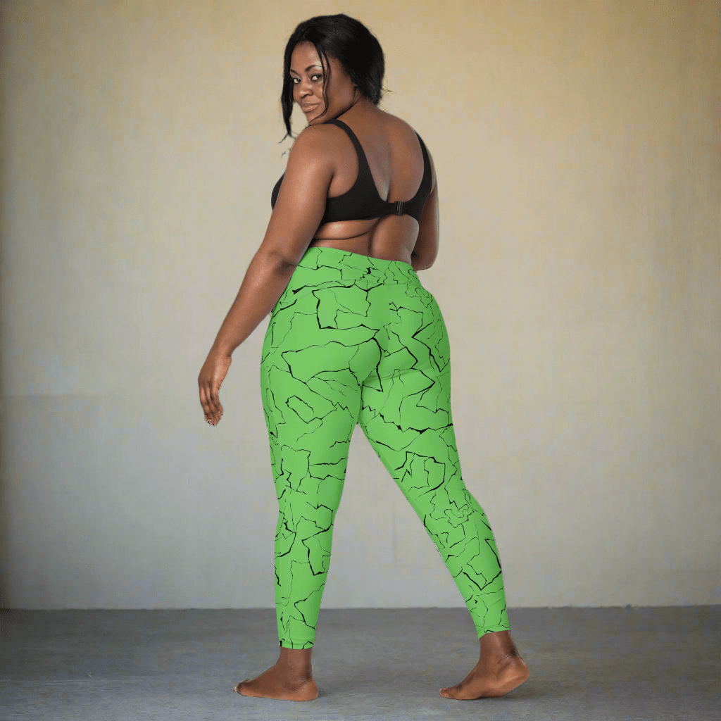 Neon Green Crackle Pocket Leggings – Fracture Print