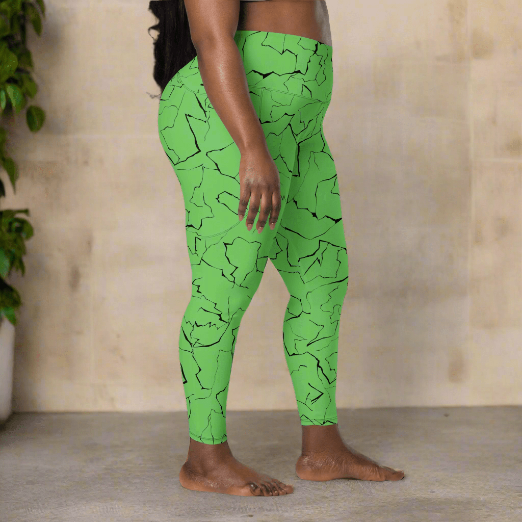Neon Green Crackle Pocket Leggings – Fracture Print