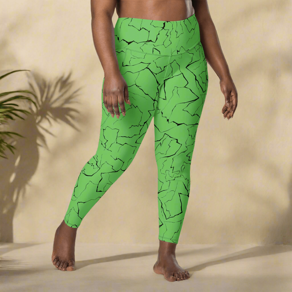 Neon Green Crackle Pocket Leggings – Fracture Print