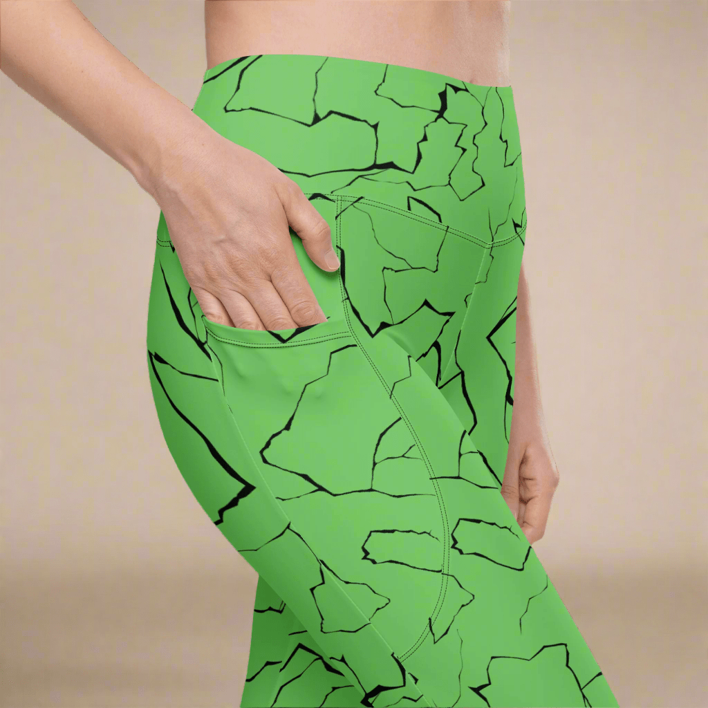 Neon Green Crackle Pocket Leggings – Fracture Print