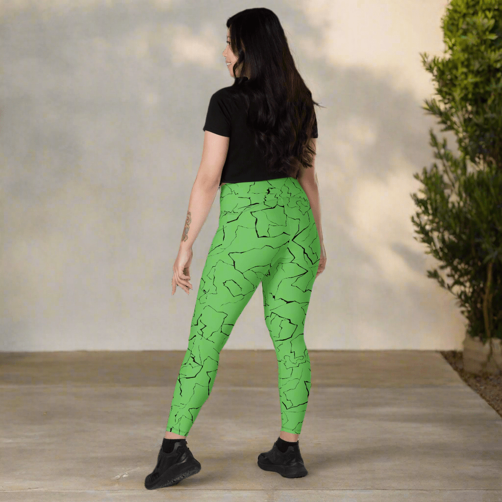 Neon Green Crackle Pocket Leggings – Fracture Print