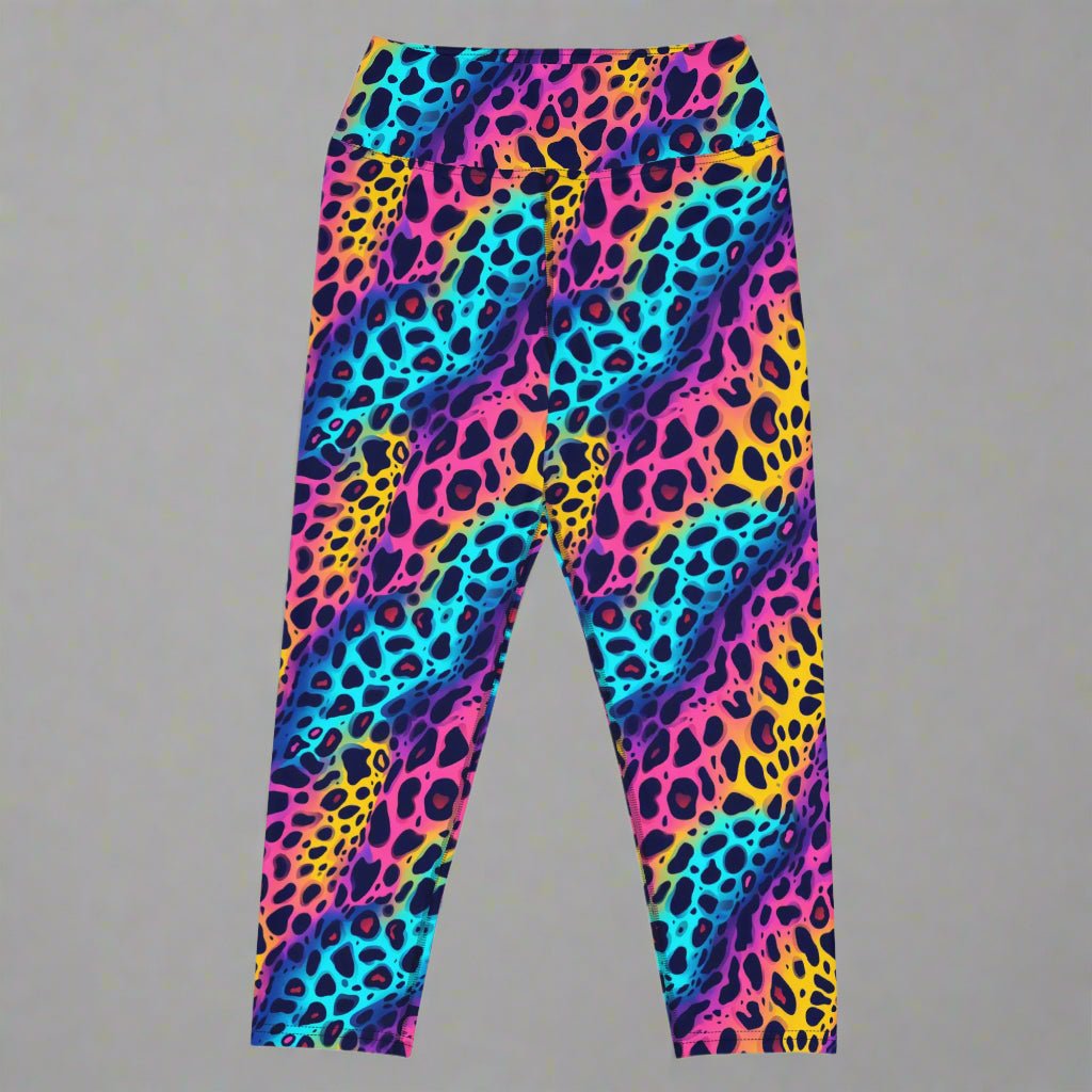Neon Jungle Yoga Capri Leggings – Wild Rainbow Leopard Print - Capri Leggings