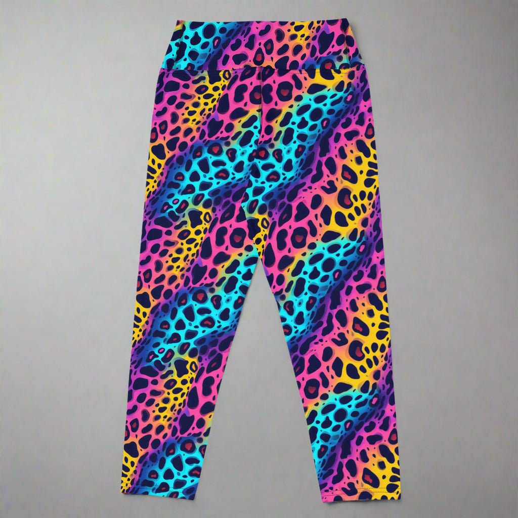 Neon Jungle Yoga Capri Leggings – Wild Rainbow Leopard Print - Capri Leggings