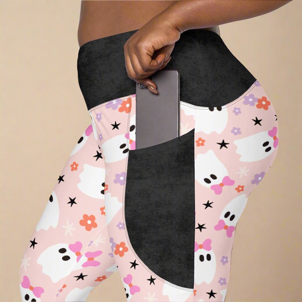 Leggings with ghost and flower pattern on a beige background