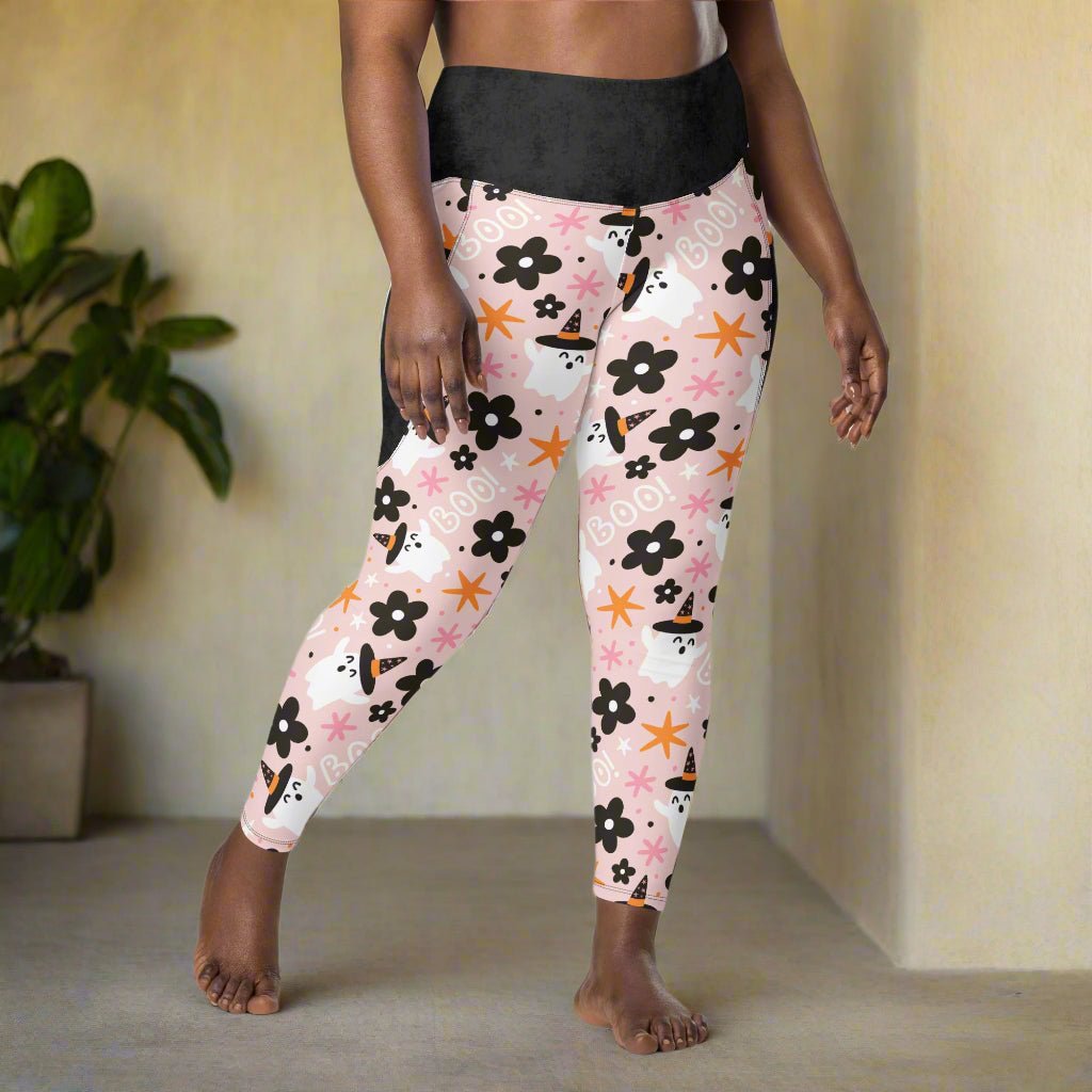 Leggings with floral halloween pattern on a neutral background