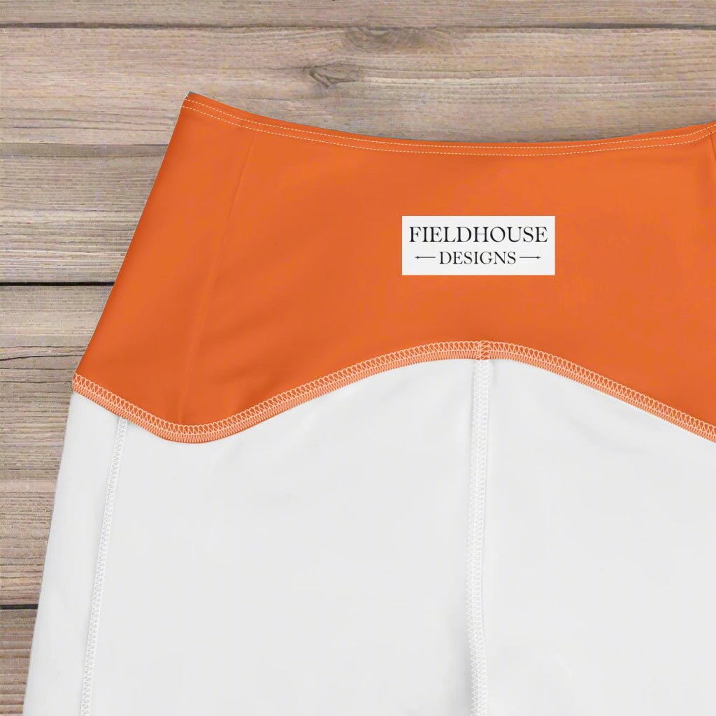 inside waistband of Orange Retro Geometric High-Waisted UPF 50+ Pocket Leggings 2XS–6XL | Dopamine Dressing Recycled Yoga Pants | Moisture Wicking Compression