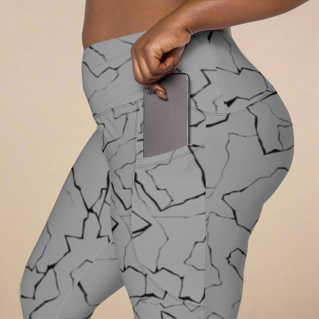 Gray crackle pants with a pocket on a white background