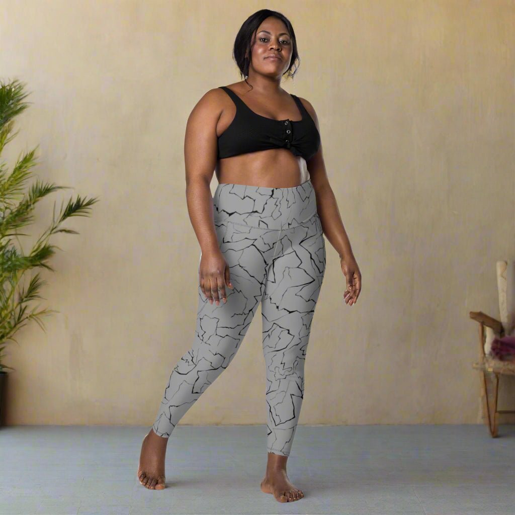 Slate Gray Crackle Pocket Leggings – Minimalist Fracture