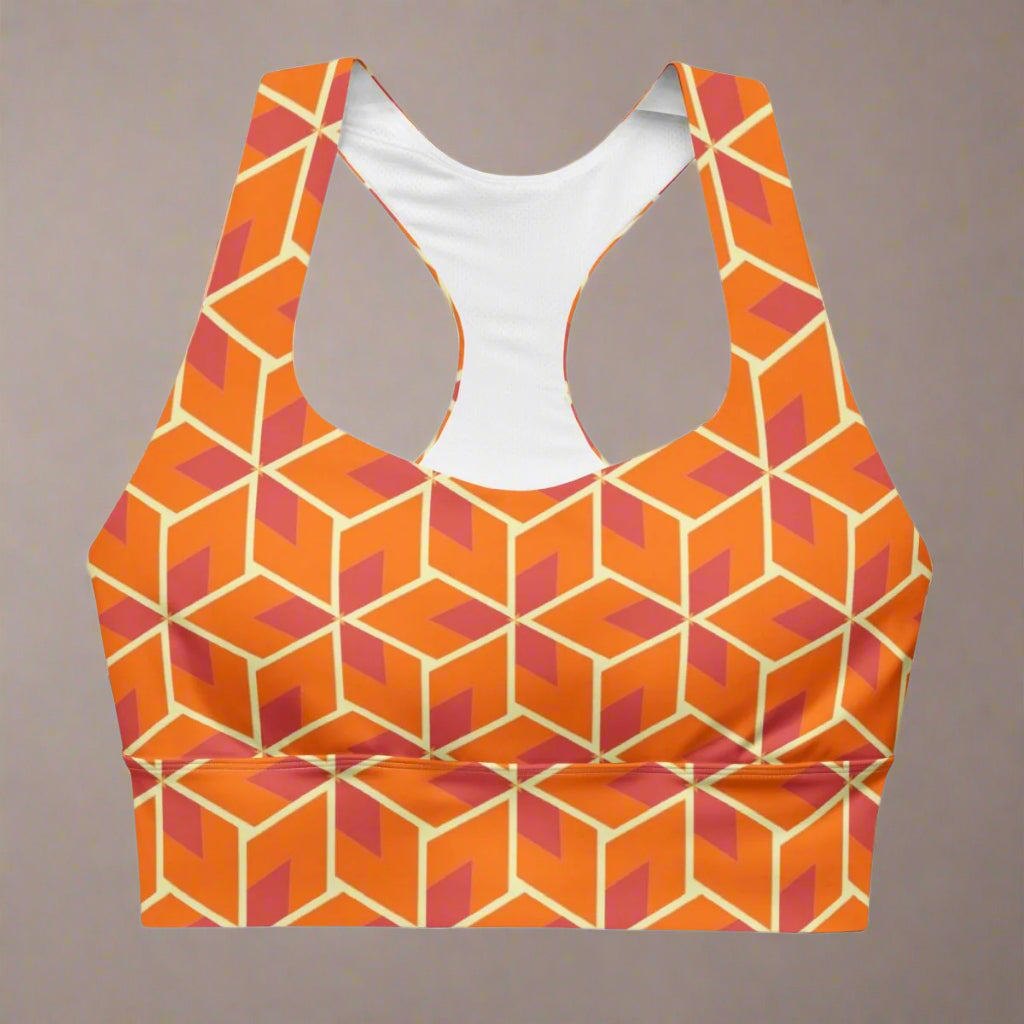 Orange Geometric Recycled Sports Bra XS - 3XL - Sports Bra
