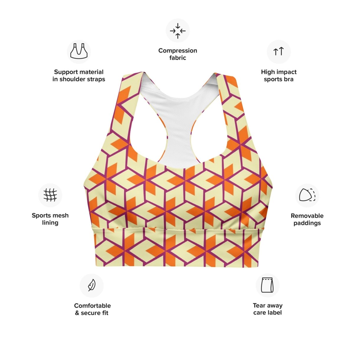 Retro Geometric Recycled Sports Bra XS - 3XL - Sports Bra
