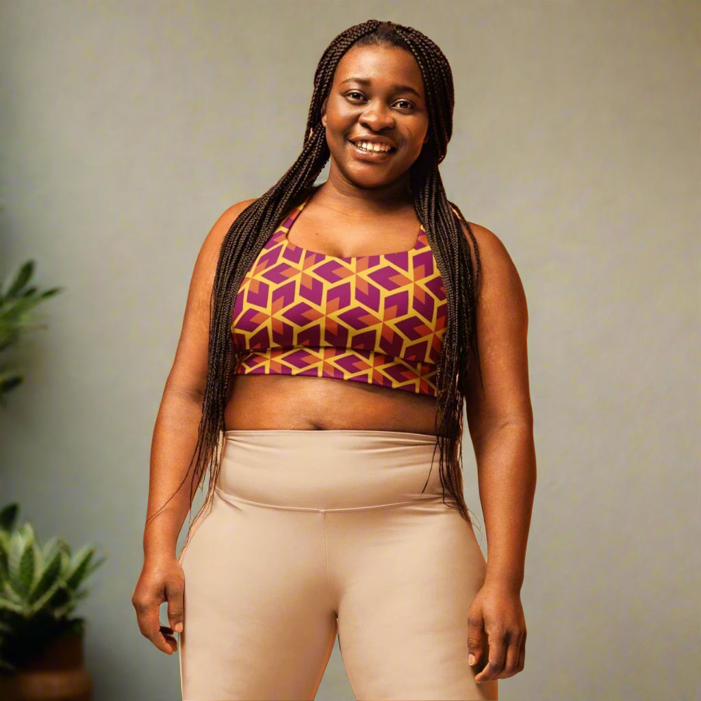 Purple Geometric Recycled Sports Bra XS - 3XL - Sports Bra