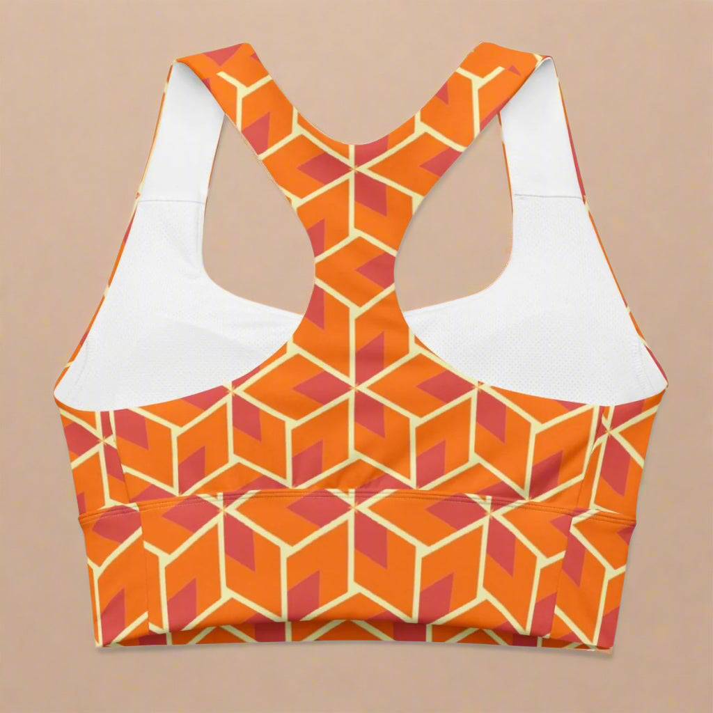 Orange Geometric Recycled Sports Bra XS - 3XL - Sports Bra
