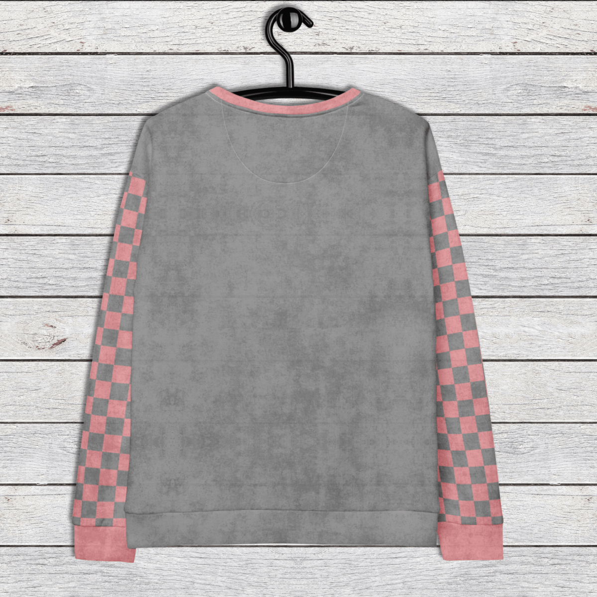 Sweet & Spooky Bunny Crewneck Sweatshirt – Grey Gothic Pink Checkered Sleeve Pullover