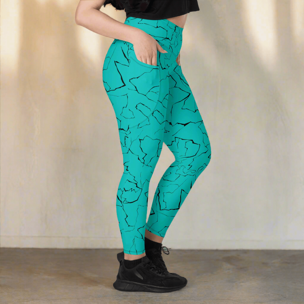 Teal Crackle Pocket Leggings – Fracture Print