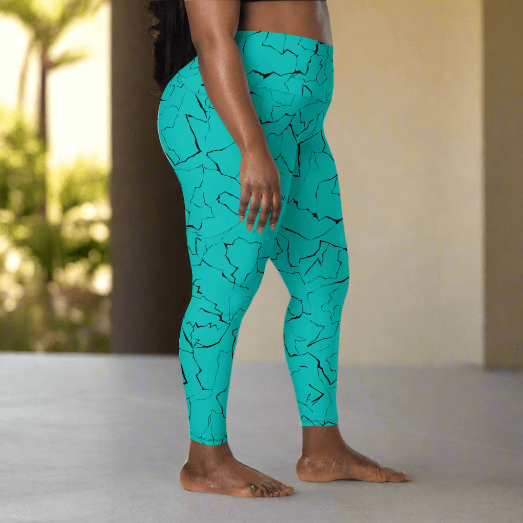Teal Crackle Pocket Leggings – Fracture Print