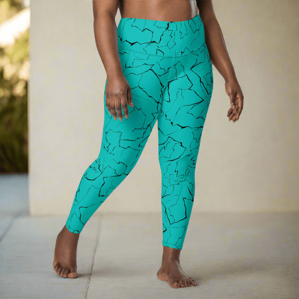 Teal Crackle Pocket Leggings – Fracture Print