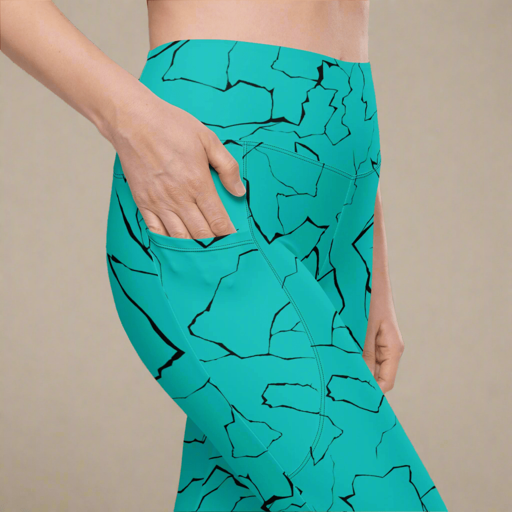 Teal Crackle Pocket Leggings – Fracture Print