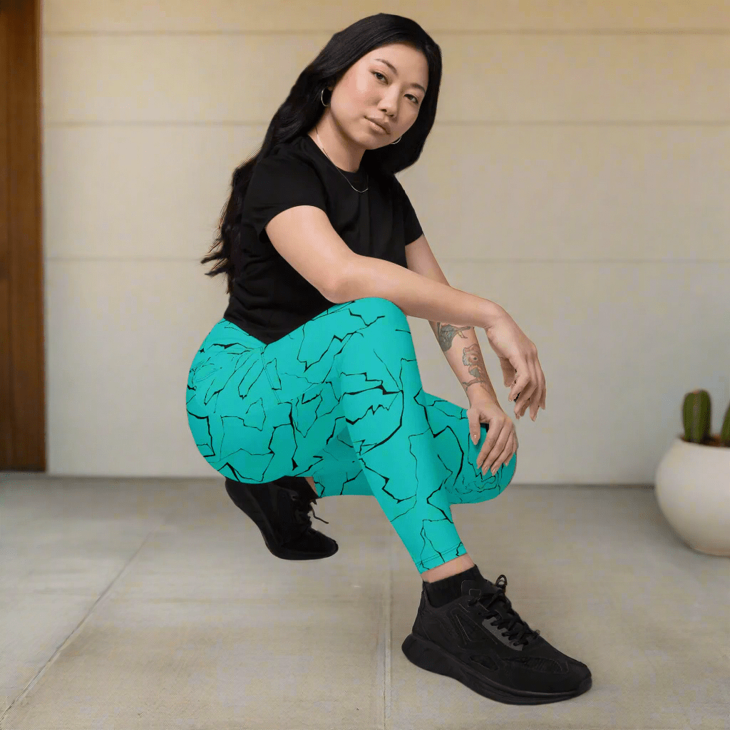 Teal Crackle Pocket Leggings – Fracture Print