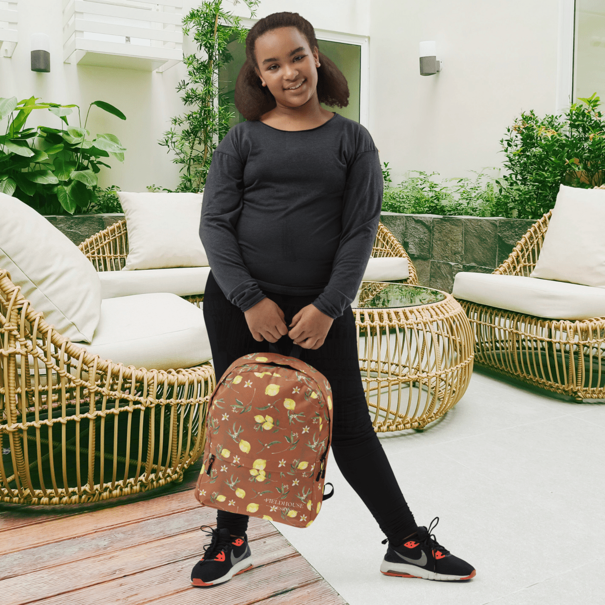 Terracotta Citrus Backpack – Warm Amalfi - Inspired Lemon Print