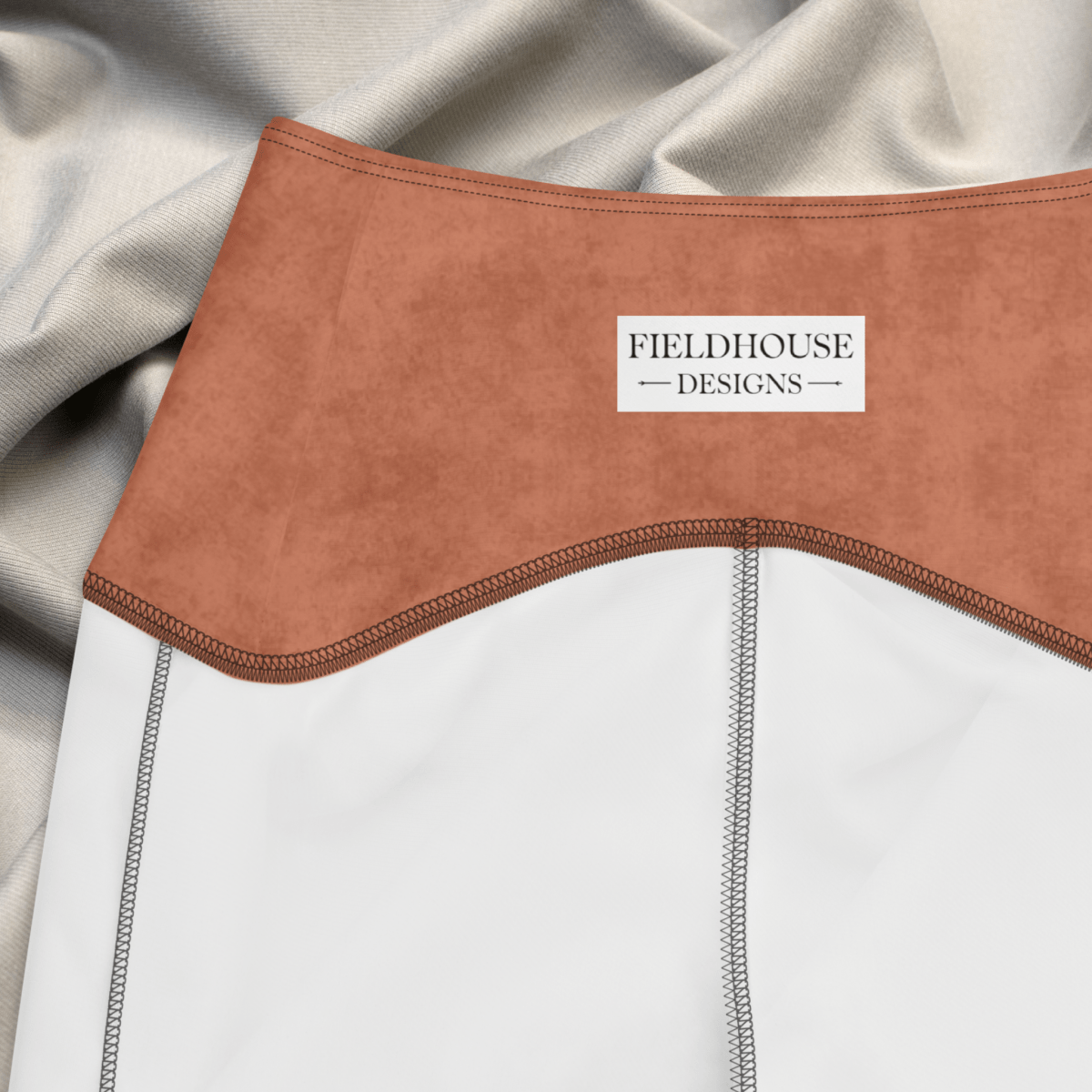 Terracotta & Gray Checkered Leggings – Warm Neutral Grid