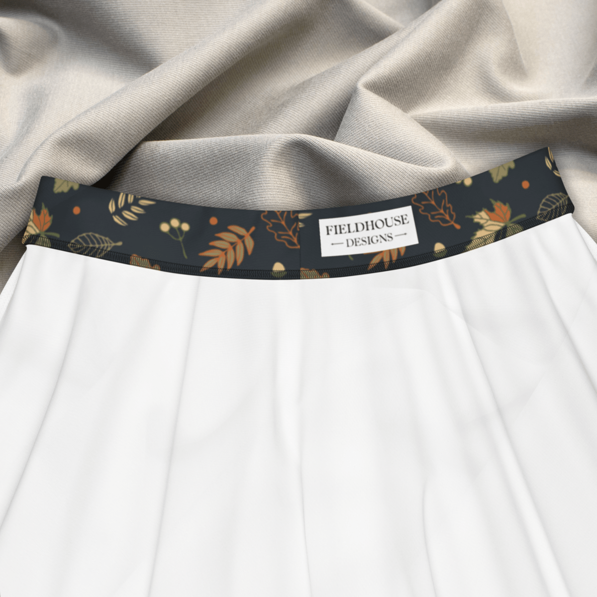 Woodland Whimsy Skater Skirt | Autumn Leaf & Forest Foliage Print on Charcoal Black