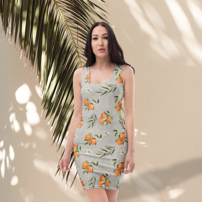 Orange Blossom Bodycon Dress | Boho Mediterranean Fruit Print
