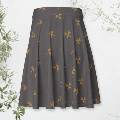 Arrow Dust Skater Skirt | Rustic Gold & Charcoal Boho Print for Wild Souls - Skater Skirt