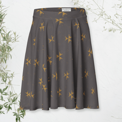 Arrow Dust Skater Skirt | Rustic Gold & Charcoal Boho Print for Wild Souls - Skater Skirt
