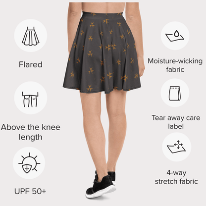 Arrow Dust Skater Skirt | Rustic Gold & Charcoal Boho Print for Wild Souls - Skater Skirt